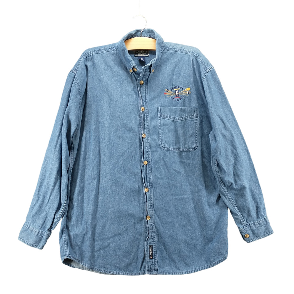 J. America Men's Denim Button-Down Shirt Blue Medium Long Sleeve Sanibel Island